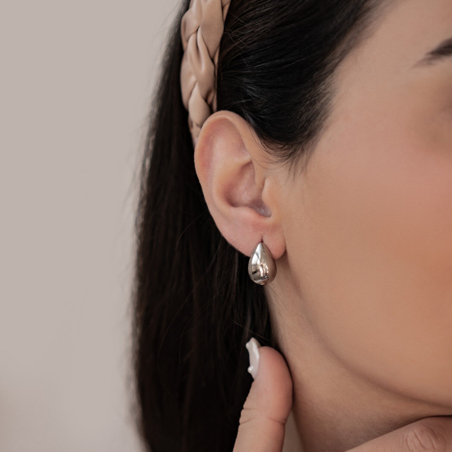 Medium Dome Hoop Earrings Stainless Steel